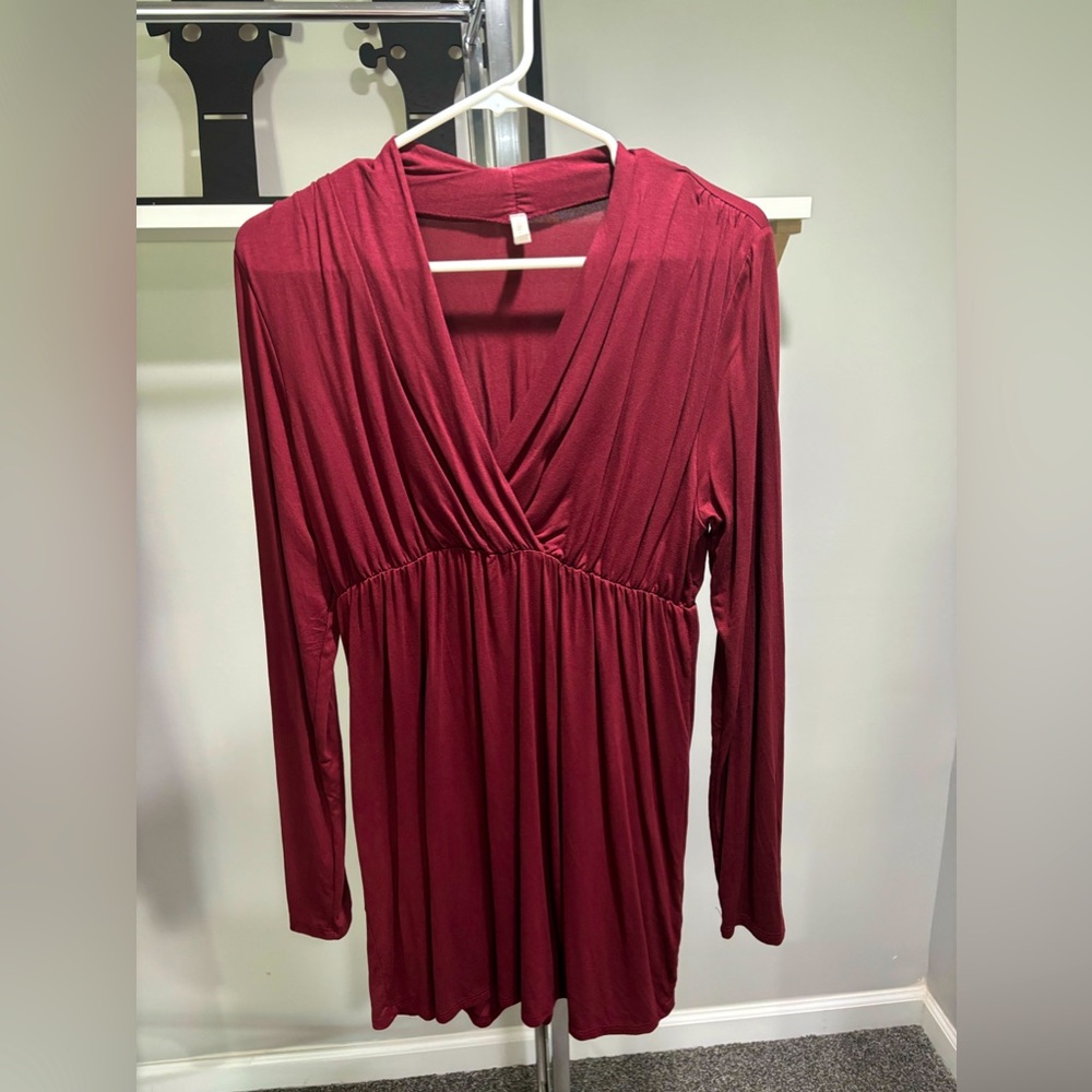 PinkBlush Burgundy Long Sleeve Maternity/Nursing Top Large